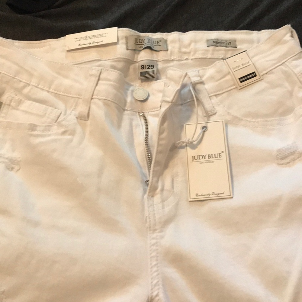 Just Blue high waist white jeans with lace